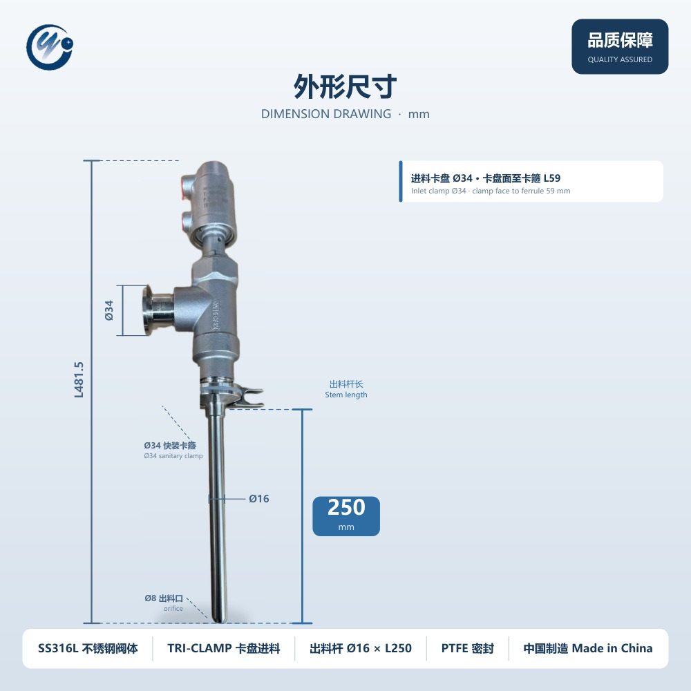 Dimension drawing, overall length 481.5 mm