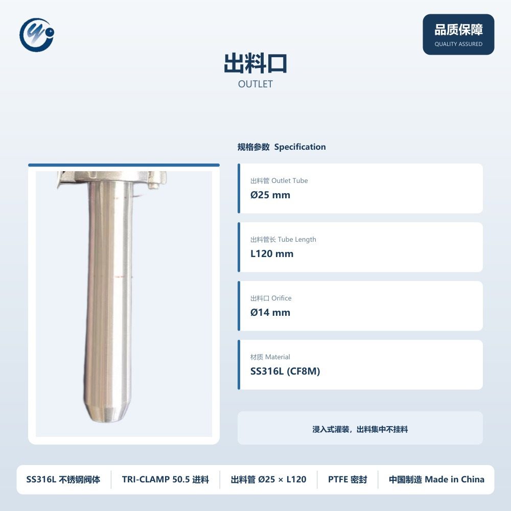 Ø25 mm outlet tube with Ø14 mm orifice